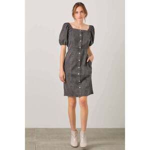 BUTTON FRONT PUFF SLEEVE DRESS